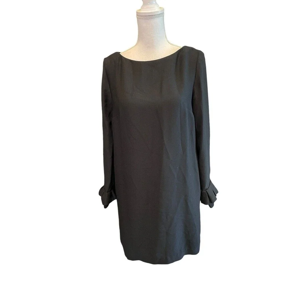 Banana Republic Dress sz 6 Black Long Sleeve Ruffle Classic Career Shift a28 - Picture 6 of 13